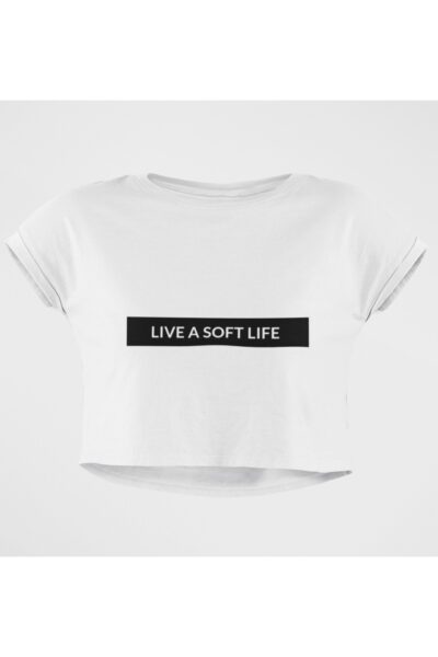 Live a soft life crop top (white)