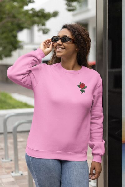 Rose Crew neck embroidered sweater (Pink)