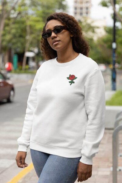 Rose Crew neck embroidered sweater (white)